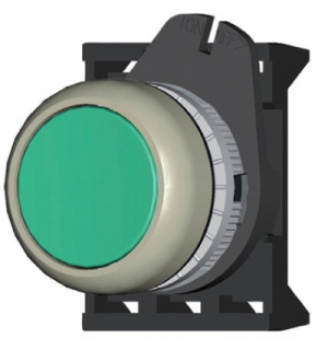 Кнопка плоская прозрачная с фиксацией, зеленая