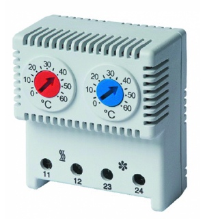 Сдвоенный термостат, диапазон температур для NC контакта: 10-50°C, дляNO: 20-80°C